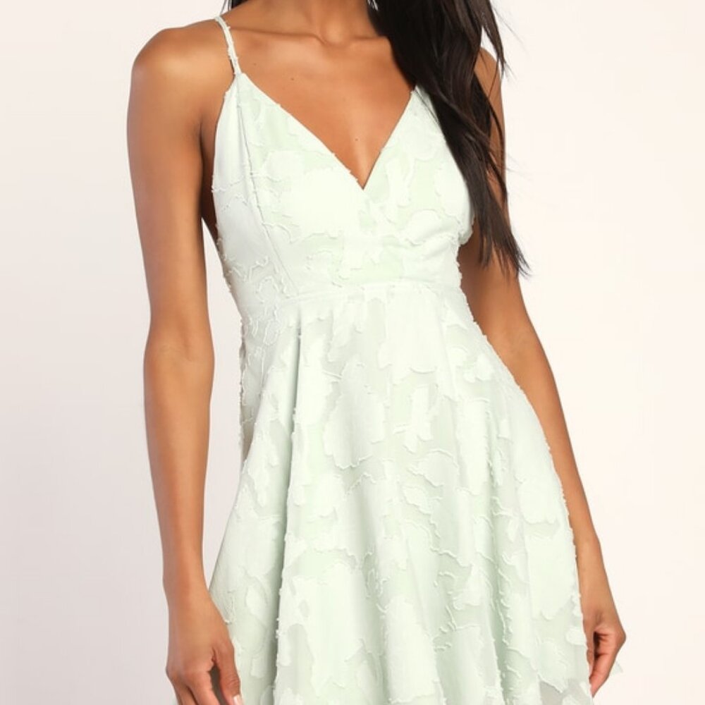 Lulus Days Of Beauty Mint Green Burnout Floral Skater Dress - Size S